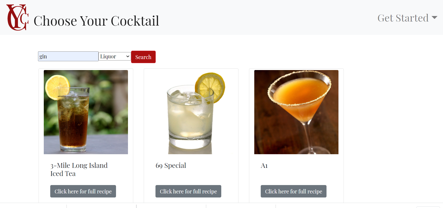 cocktail recipe page at chooseyourcocktail.com